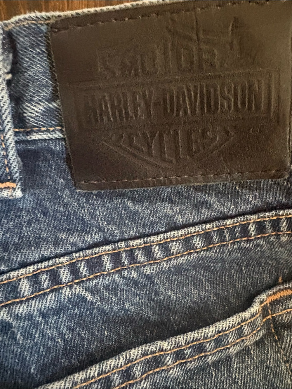 Harley-Davidson Men's Indigo Blue Denim Jeans with Leather Patch